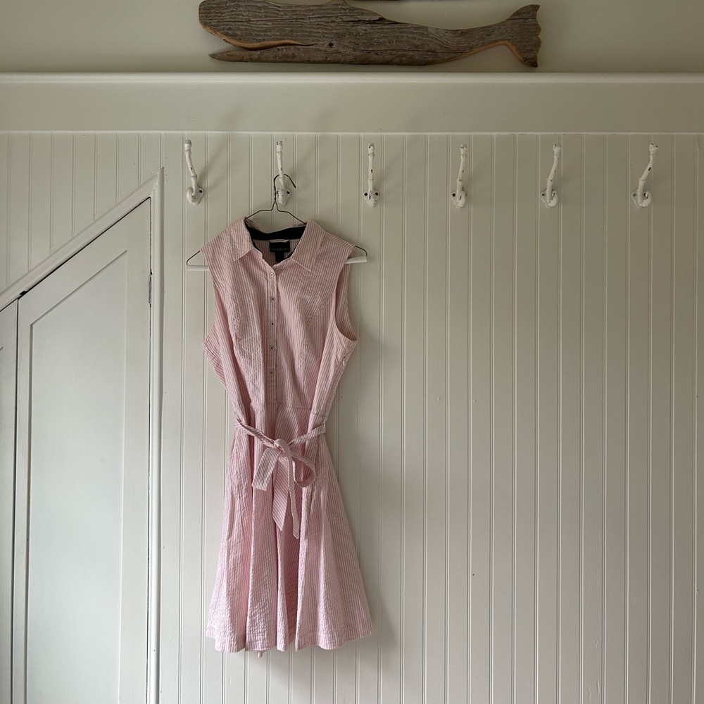 Cynthia Rowley Collared Sleeveless Pink and white Seersucker Dress